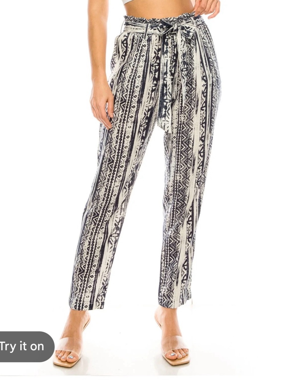 Cali 1850 XS Paper Bag Linen Pants. BLUE and white not black (see actual photos)